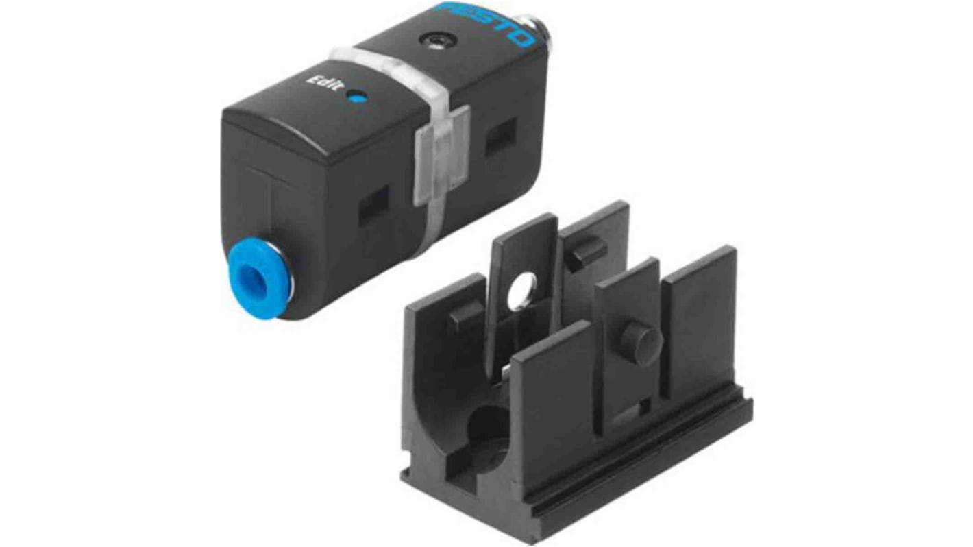 Sensore pneumatico Festo SDE5-D10-NF-Q6E-V-M8 per misurazione della pressione, connessione M8, pressione operativa 0-10 bar.