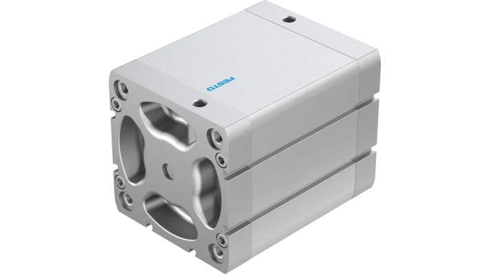 Cilindro pneumatico compatto Festo ADN-100-80-I-P-A, azione doppia, alesaggio 100 mm, corsa 80 mm, pressione massima 10 bar.