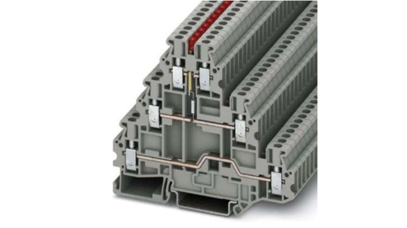 Morsettiera a vite Phoenix Contact 3214288 per guida DIN, grigia, 24A. Collegamento su NS 35/7,5 e NS 35/15. Efficienza e facilità d'uso garantite.