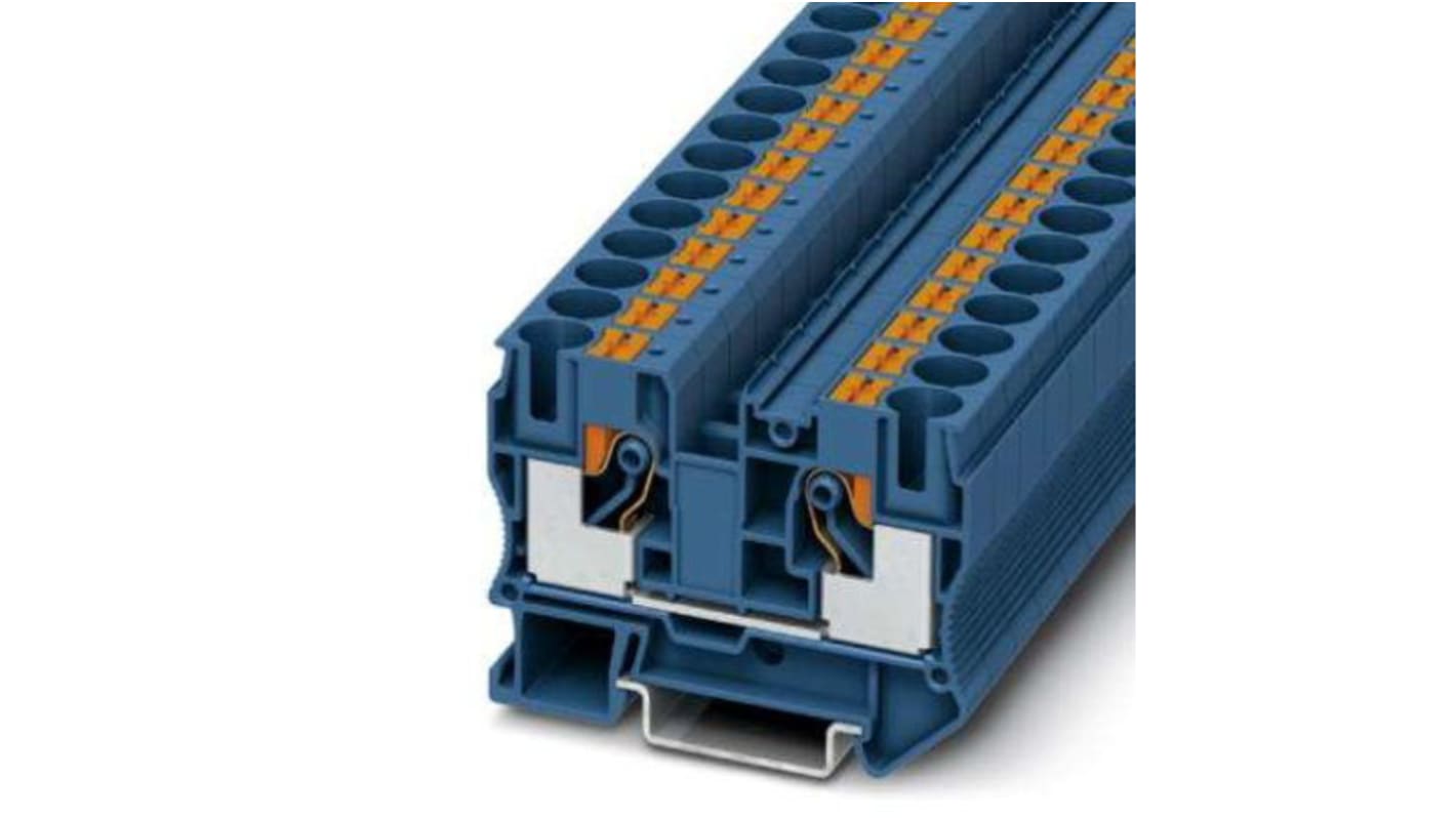 Morsettiera DIN Phoenix Contact Blu 57A (cod. 3212123) per cablaggio senza utensili. Resistente da -60 °C a 85 °C, grado di inquinamento 3.