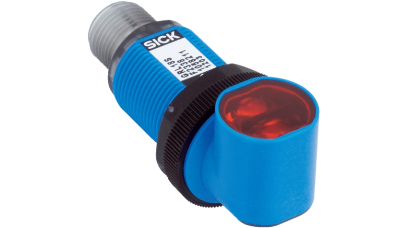 Sensore fotoelettrico cilindrico Sick GRL18S-F2338 a retroriflessione, IP67, 7,2 m di rilevamento, connettore M12.