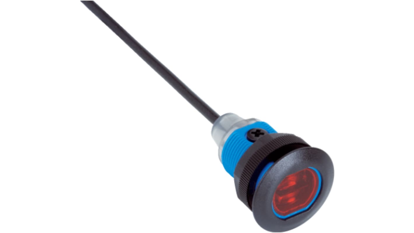 Sensore fotoelettrico cilindrico a retroriflessione Sick GRL18S-E1336, rilevamento fino a 7,2 m, uscita NPN, IP67.