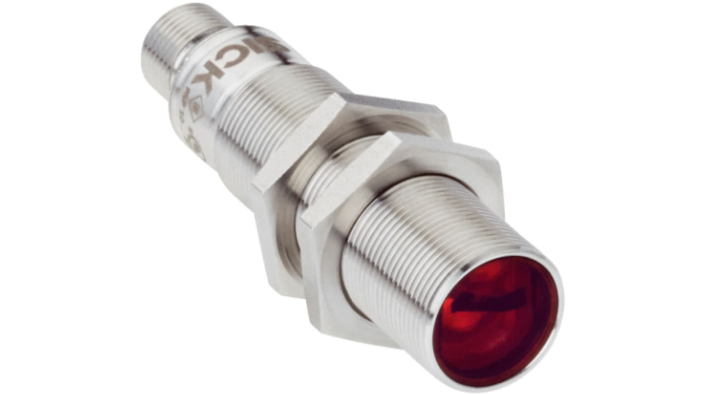 Sensore fotoelettrico cilindrico Sick GRL18-P2431V a retroriflessione, rilevamento fino a 7,2 m, IP67, montaggio M18.