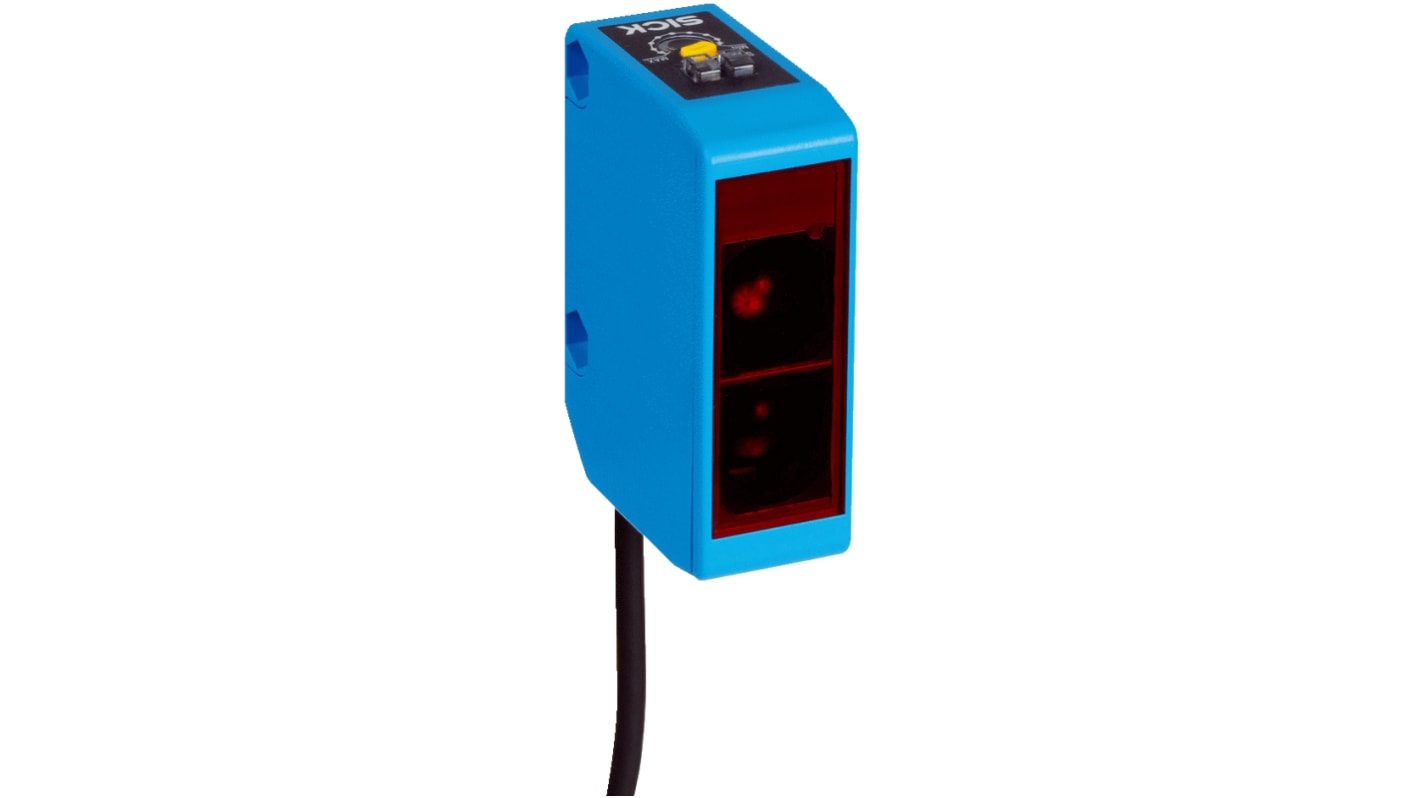 Sensore fotoelettrico rettangolare a retroriflessione Sick WL250-2N1131, rilevamento fino a 12 m, IP67, uscita NPN.