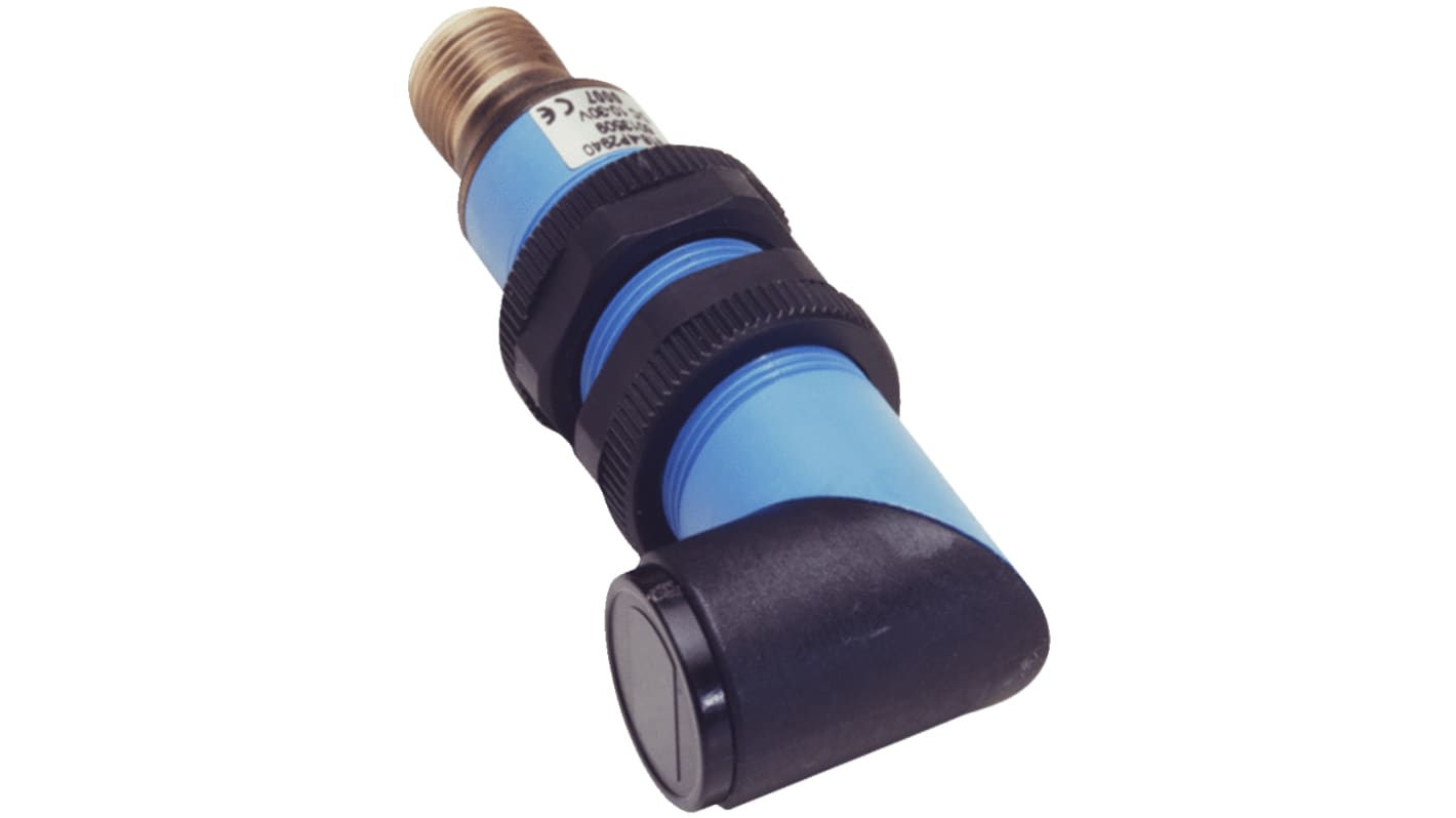 Sensore fotoelettrico cilindrico Sick VL18-4P3840 a retroriflessione, rilevamento fino a 3,7 m, uscita PNP, IP67.
