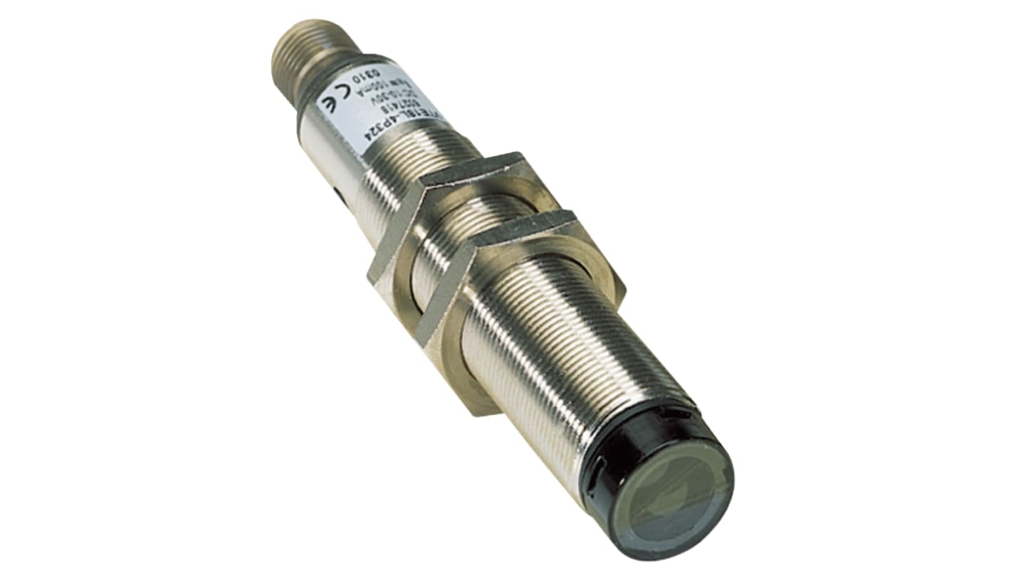 Sensore fotoelettrico cilindrico Sick VL18L-4P324 a retroriflessione, rilevamento fino a 35 m, uscita PNP, IP67.