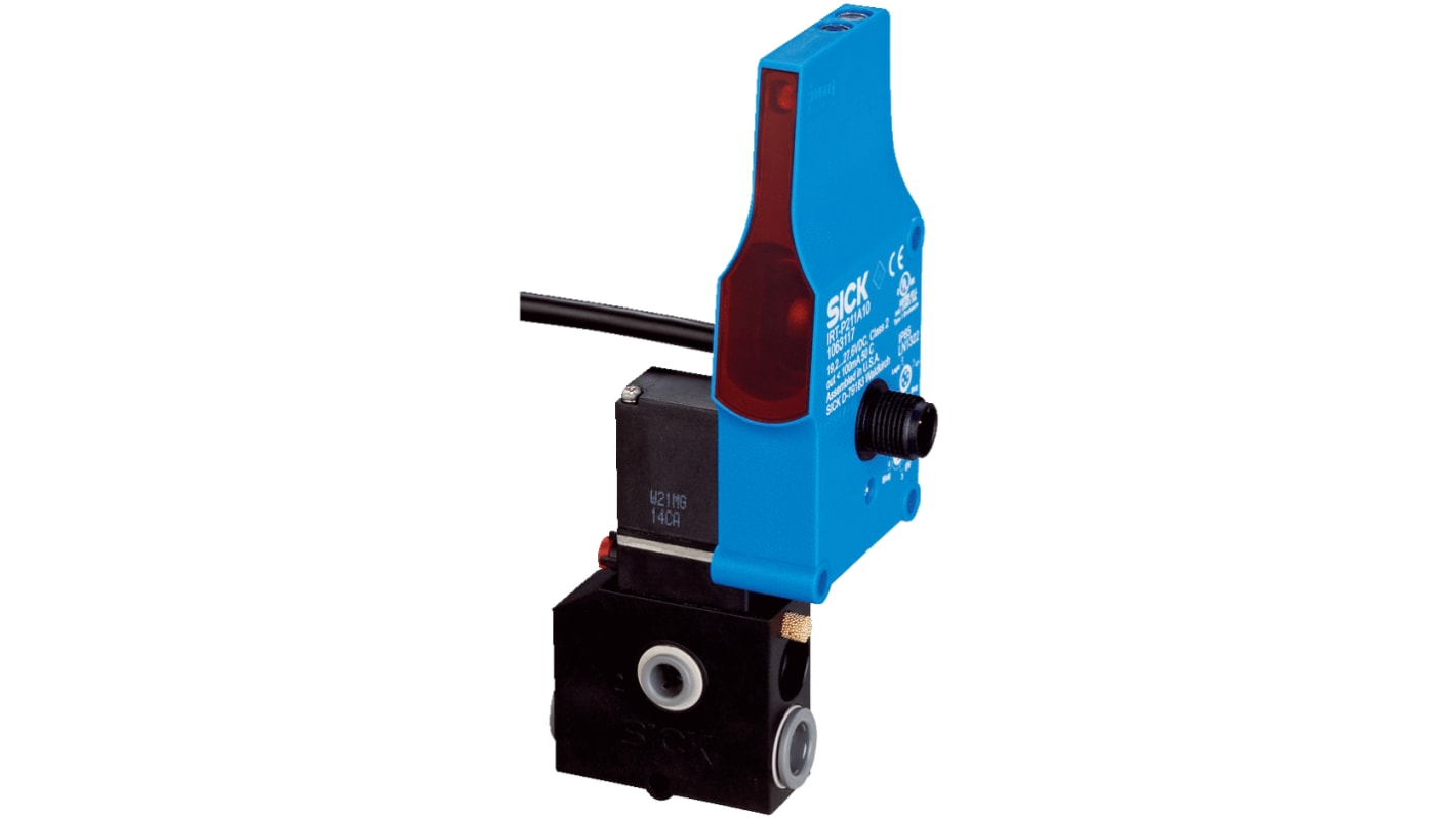 Sensore fotoelettrico rettangolare Sick IRL-P211E41, rilevamento fino a 1,5 m, uscita PNP, grado di protezione IP65.