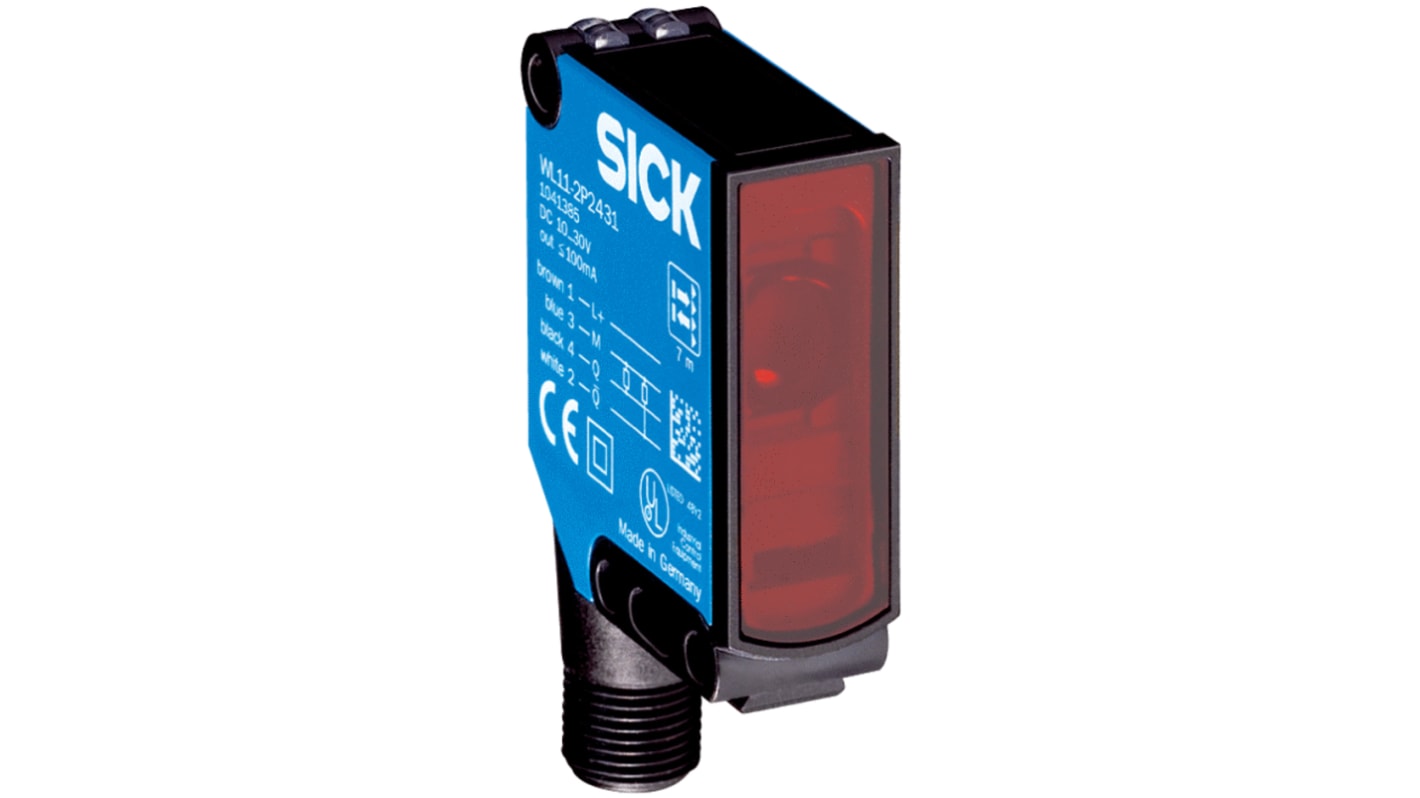 Sensore fotoelettrico rettangolare Sick WL11-2K2432, rilevamento fino a 10 m, uscita PNP, connettore M12, grado di protezione IP66/IP67/IP69K.