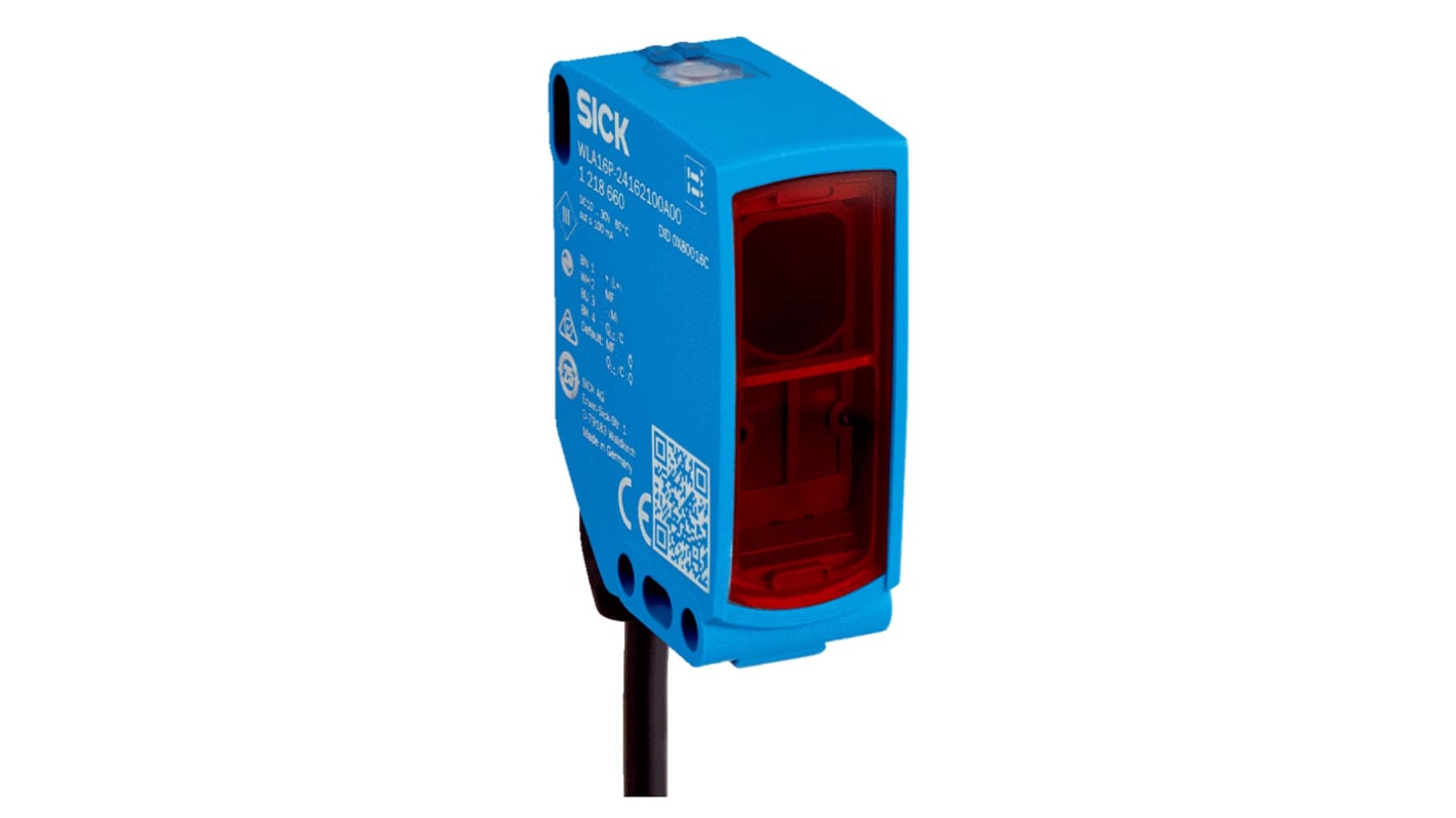 Sensore fotoelettrico rettangolare Sick WLA16P-34162100A00Z, rilevamento fino a 10 m, uscita NPN/PNP, grado di protezione IP66/IP67/IP69.