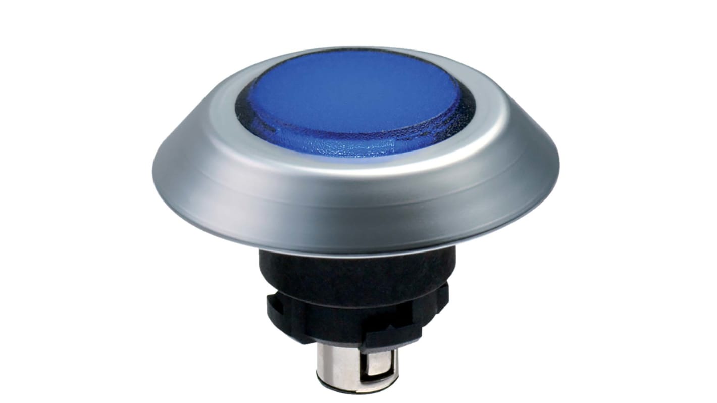 Schmersal NMLBL, pulsante instabile blu con diametro foro 22.3 mm, illuminato, montaggio su piastra frontale, protezione IP67/IP69K.