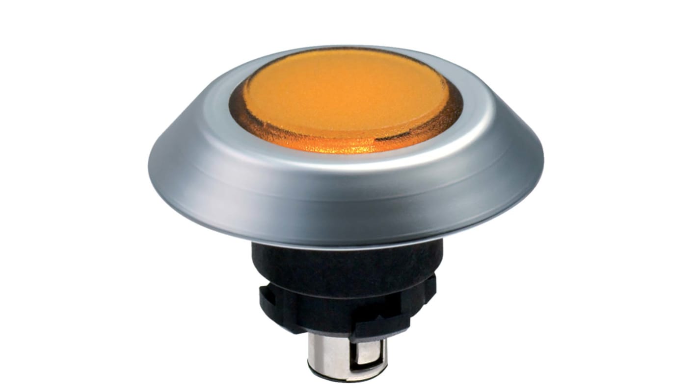 Pulsante instabile Schmersal NMLGB con LED giallo, diametro foro 22.3 mm, montaggio su piastra frontale, protezione IP67/IP69K.
