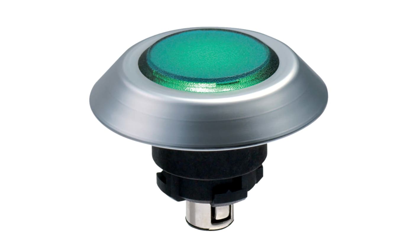 Schmersal NMLGN 101174521, pulsante instabile verde con LED, diametro foro 22.3mm, montaggio su piastra, protezione IP67/IP69K.