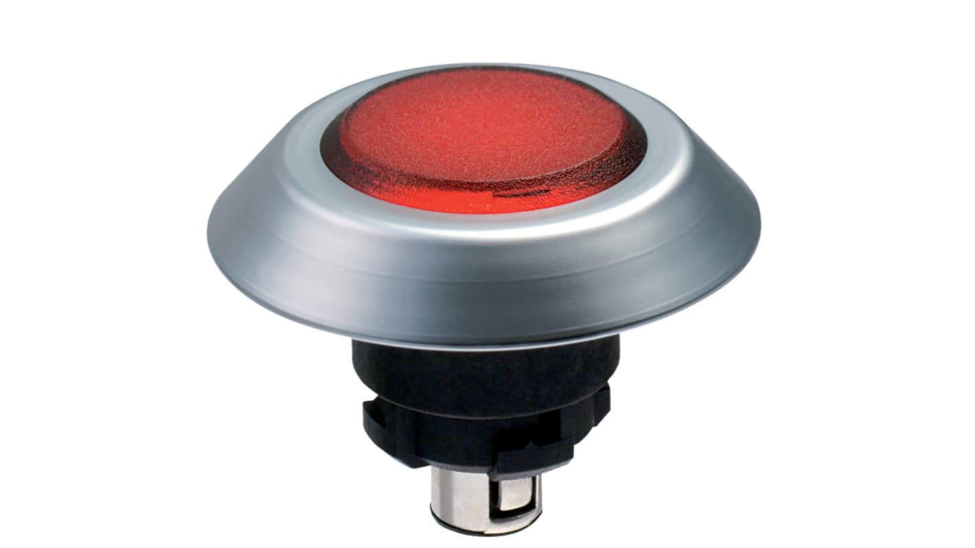 Pulsante instabile Schmersal NMLRT con LED rosso, diametro foro 22.3mm, protezione IP67/IP69K, montaggio su piastra frontale.