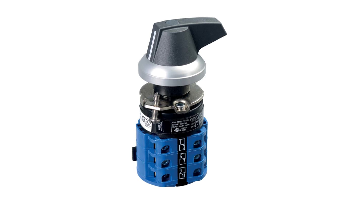 Selettore Schmersal NWTS32 a 3 posizioni con maniglia, materiale ABS, montaggio flangia EFM, classe di protezione IP67/IP69K.