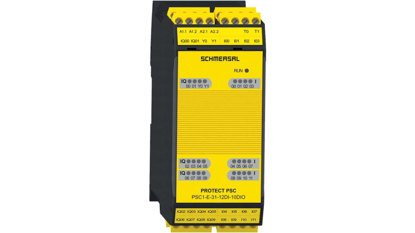 Schmersal 103012195, controller di sicurezza PSC1 con 10 ingressi e 10 uscite, montaggio su guida standard.