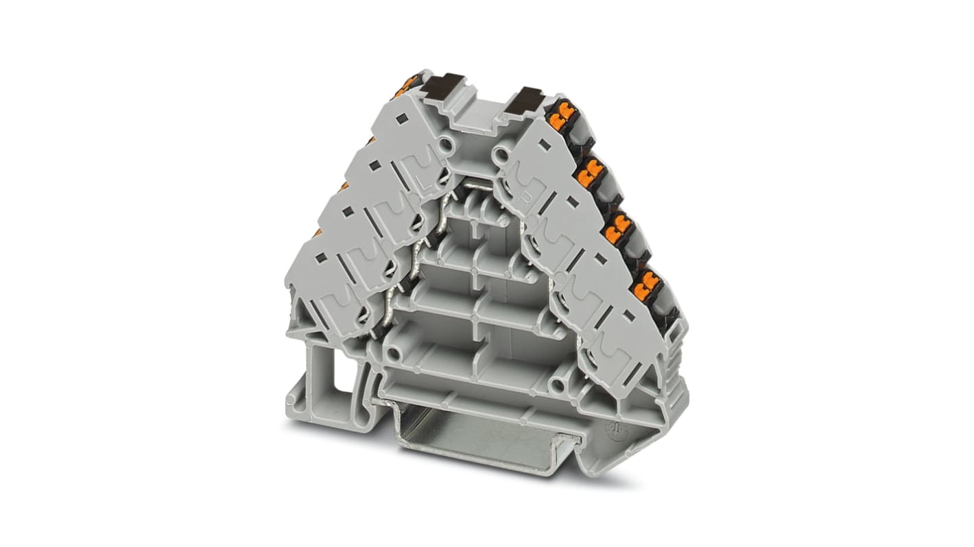 Morsettiera DIN Phoenix Contact serie PTRV 4-PV /BK, 17.5A, 250V, terminazione push-in. Ideale per distribuzioni di potenza in spazi limitati.