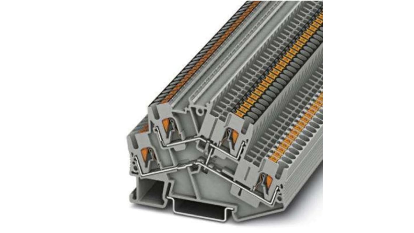 Morsettiera a doppio livello Phoenix Contact 3210211 con connessione equipotenziale, 0,14-4 mm², 26A, grigia. Ideale per armadietti di controllo.