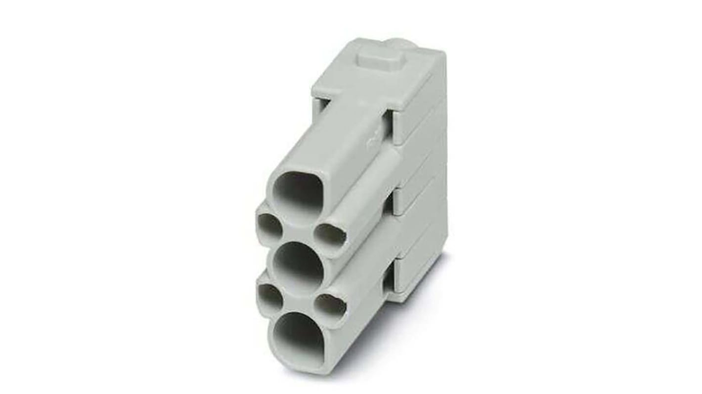 Modulo inserto contatti Femmina HC-M-03 Phoenix Contact 1414364, 40A, 3 vie. Lega di rame, temperature -40 °C a 125 °C, grado inquinamento 3, categoria II.