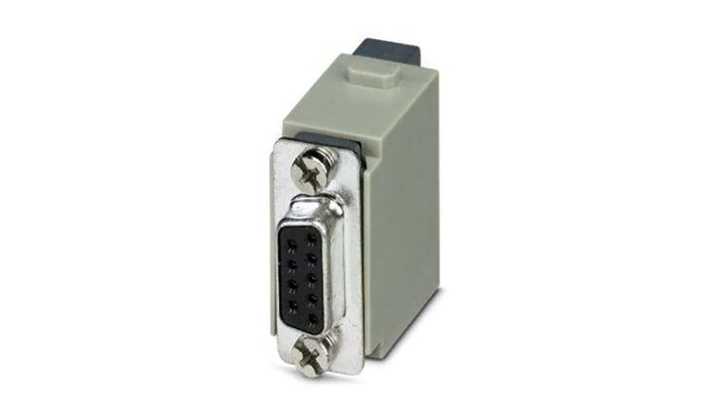Modulo inserto contatti Femmina Phoenix Contact 1417307 per contenitori HEAVYCON. 9 vie, lega di rame, -40 °C a 125 °C, collegamento a vite.