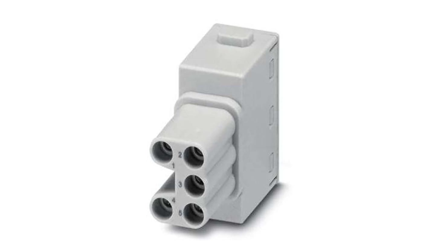 Modulo inserto contatti Phoenix Contact 1417373 femmina serie HC-M-05 16A 5 vie per contenitore HEAVYCON B6-B48. Contatti in lega di rame, temperatura -40°C a 125°C, grado di inquinamento 3.