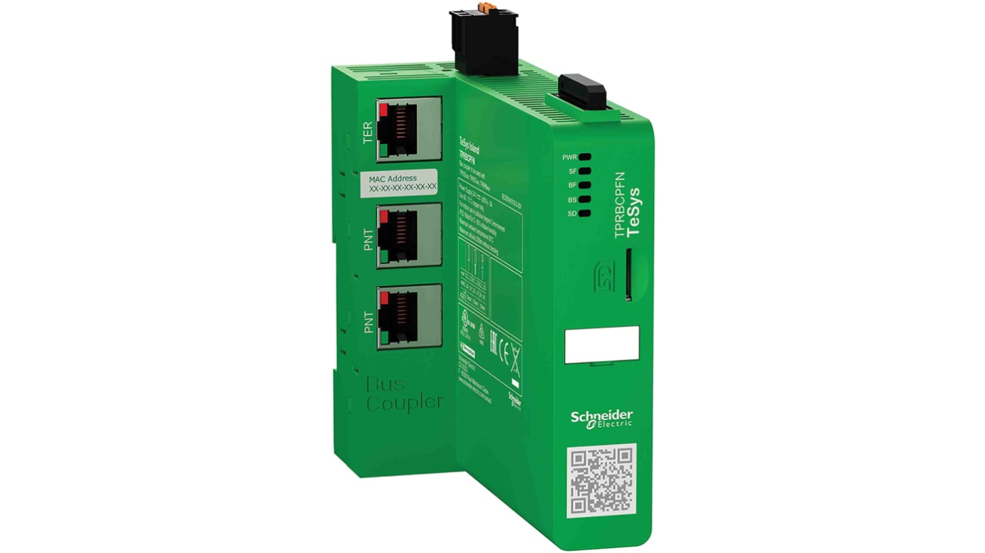Accoppiatore bus Schneider Electric TPRBCPFN per TeSys Island, 24 V, montaggio su guida DIN, dimensioni 50 x 118 x 114 mm.