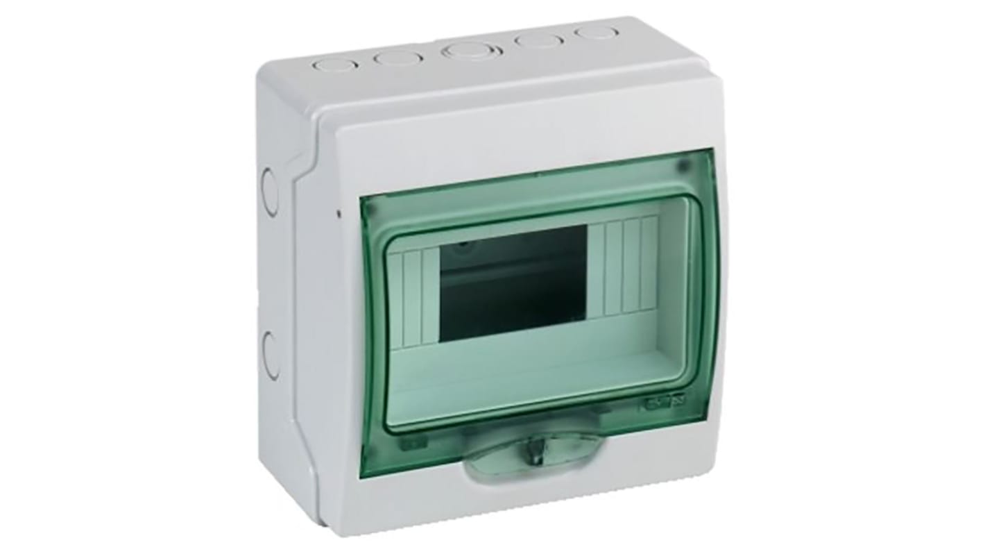 Quadro di controllo Schneider Electric 10314 IP65, 8 moduli, 63A, 1 fila. Polimero autoestinguente, temperatura -25 a 60°C. Ideale per distribuzione elettrica industriale.