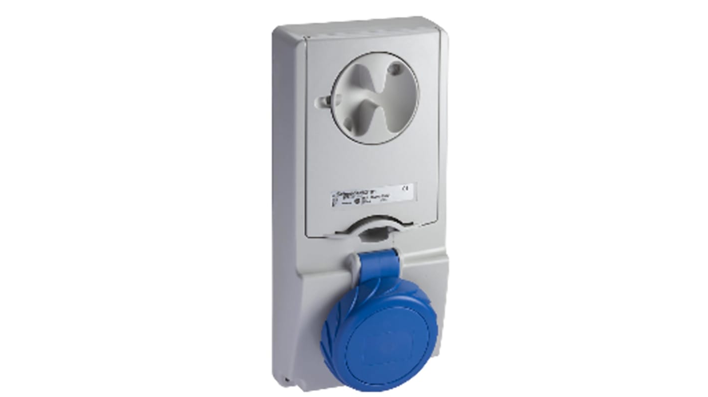 Connettore femmina interbloccato Unika Schneider Electric 82181 - IP65, 2P+E, 16A, 250V. Ideale per basse tensioni, temperatura operativa fino a 35°C.