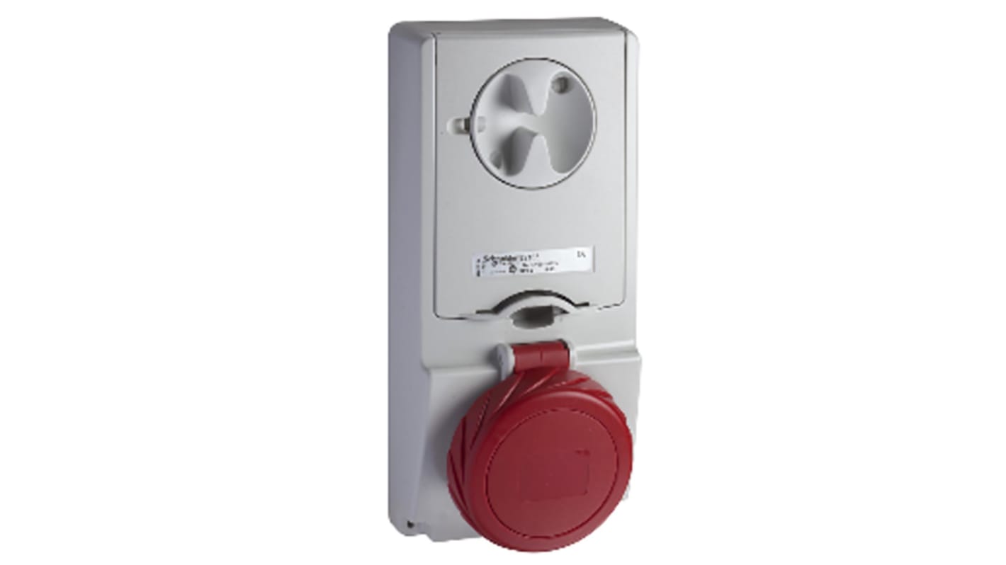 Connettore femmina interbloccato Unika Schneider Electric 82185, 3P+E, 16A, 415V, IP65. Ideale per bassa tensione e temperature fino a 35°C.