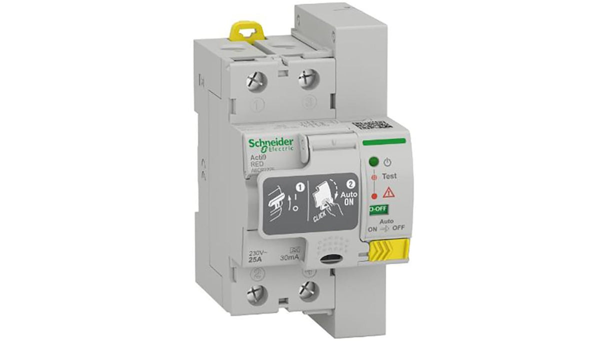 Interruttore differenziale 25A ROSSO Acti 9 Schneider Electric A9CR2225 per guida DIN. Protezione da sovracorrente, sensibilità 30mA, Tipo A. Grado di protezione IP20. Ideale per installazioni sicure.