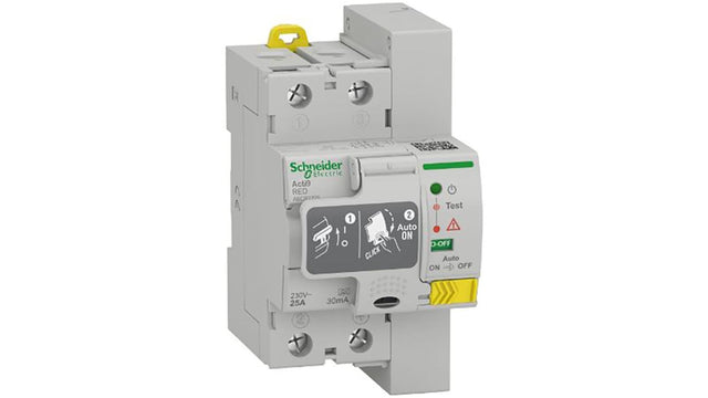 Interruttore differenziale 25A ROSSO Acti 9 Schneider Electric A9CR2225 per guida DIN. Protezione da sovracorrente, sensibilità 30mA, Tipo A. Grado di protezione IP20. Ideale per installazioni sicure.