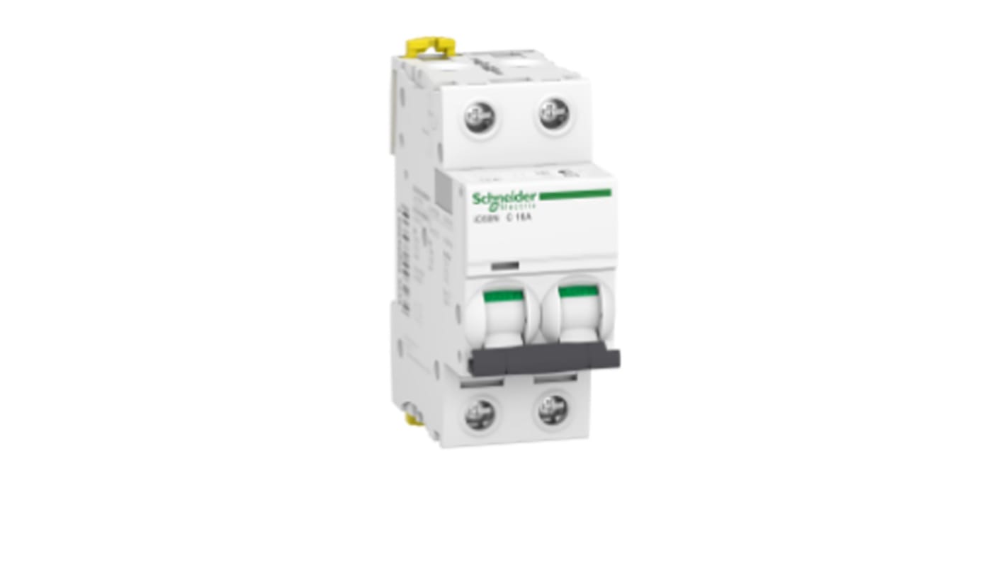 Interruttore magnetotermico Schneider Electric A9F79216, 2P 16A Tipo C. Protezione da cortocircuiti e sovraccarichi, temperatura -35 a 70°C, IP20.