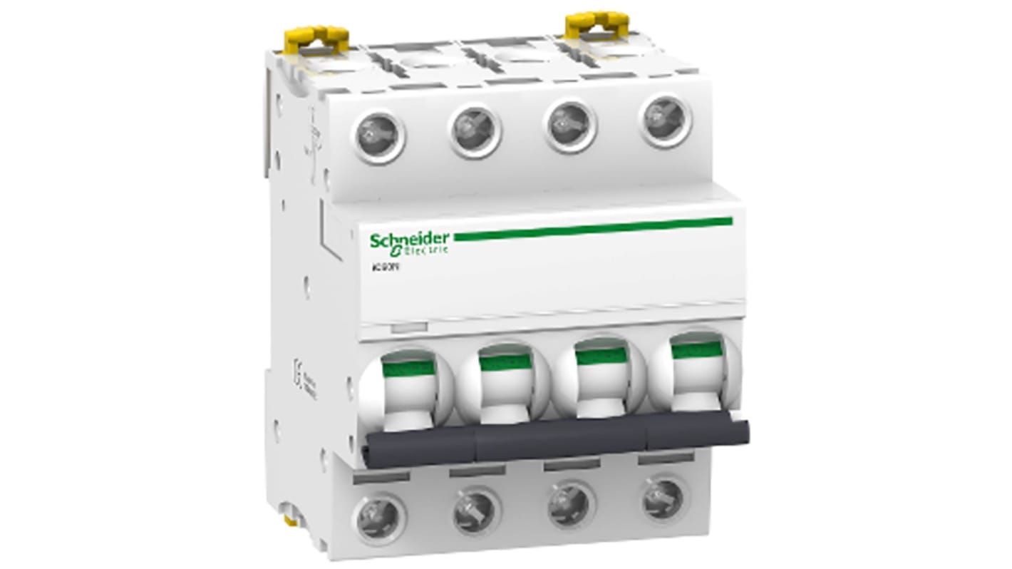 Interruttore magnetotermico Schneider Electric A9F79416 4P 16A, Tipo C - Protezione cortocircuiti e sovraccarichi, operativo da -35 a 70 °C, grado di protezione IP20.