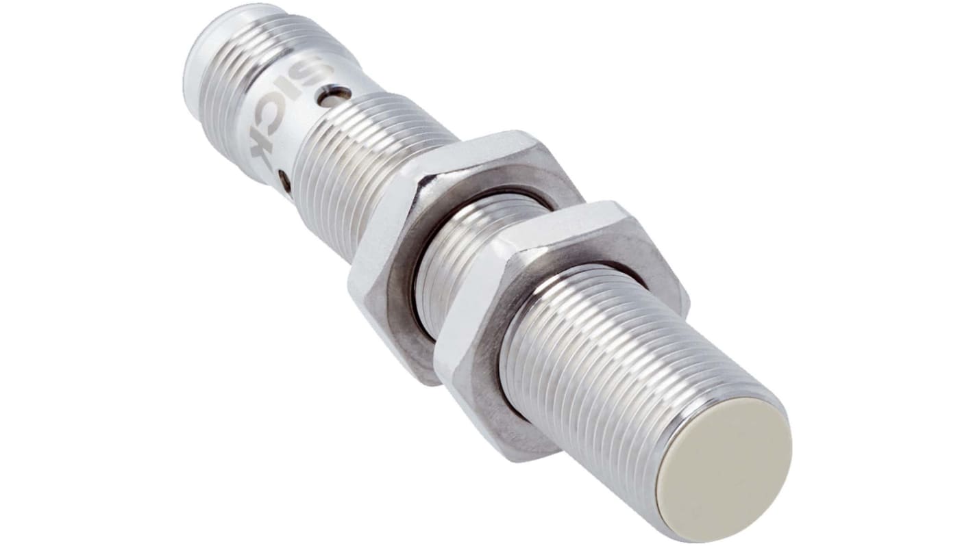 Sensore di prossimità cilindrico Sick IMF12-04BPONC0S, PNP normalmente chiuso, M12, rilevamento 4 mm, IP68/IP69K.