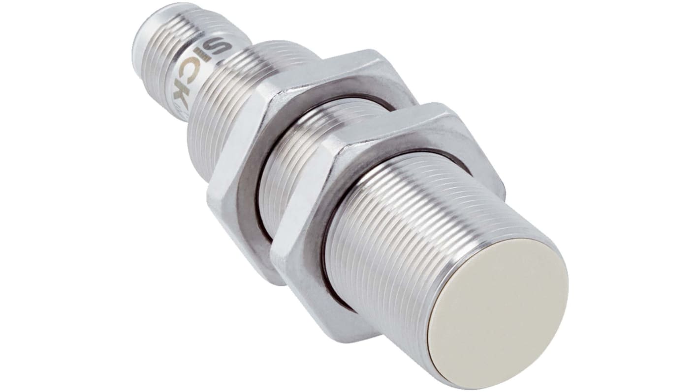 Sensore di prossimità cilindrico Sick IMF18-08BPONC0S, PNP normalmente chiuso, gamma di rilevamento 8 mm, custodia in acciaio inox.
