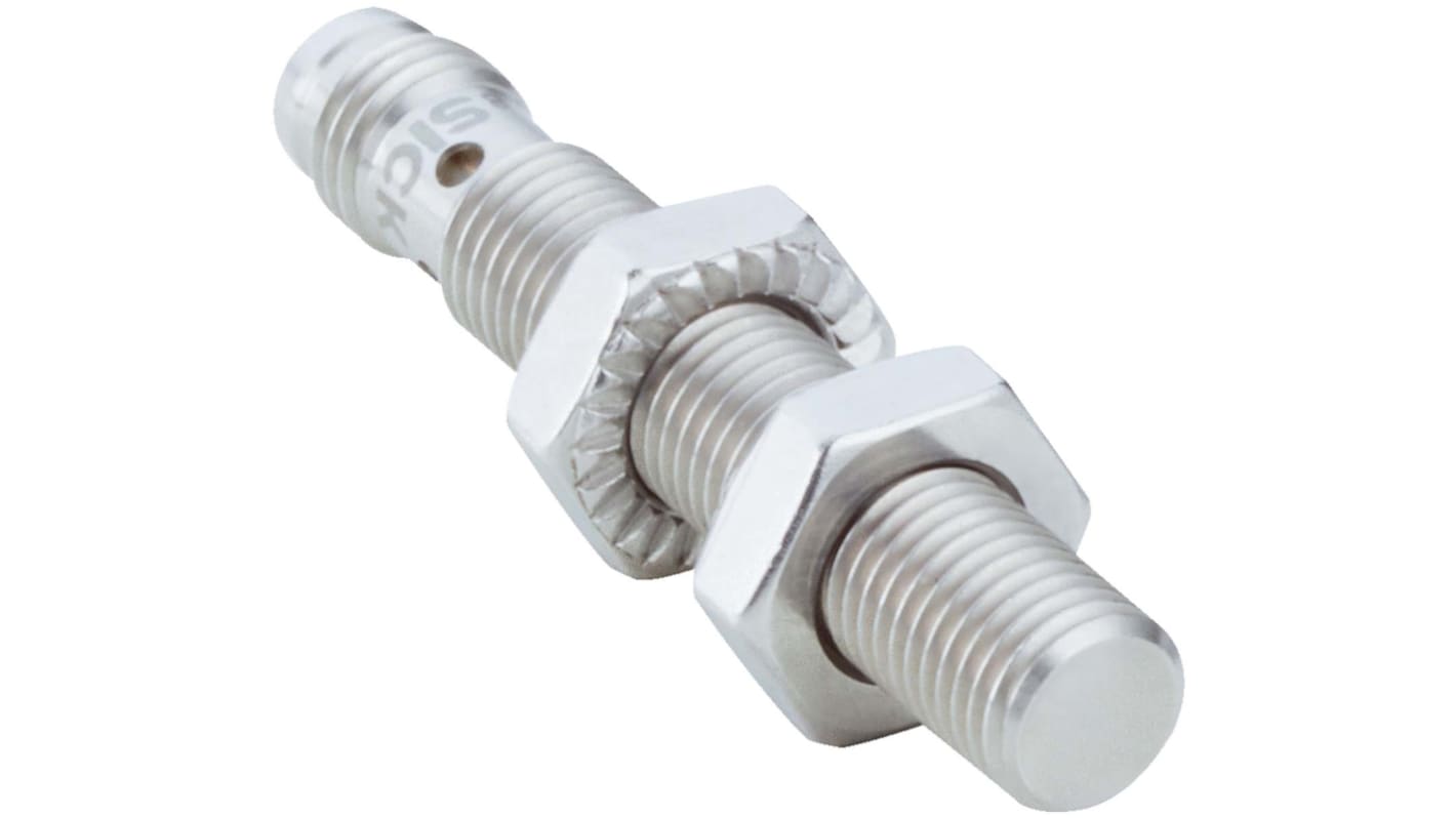 Sensore di prossimità cilindrico Sick IMI08-02BPSVT0S, PNP, M8, rilevamento 2 mm, IP68/IP69K, acciaio inox, montaggio a filo.