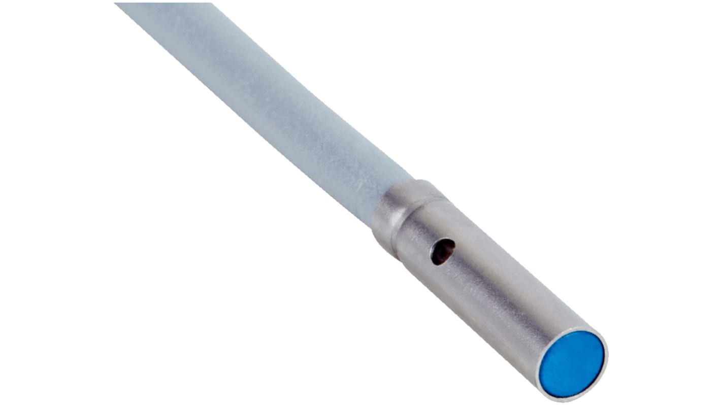 Sensore di prossimità cilindrico Sick IH03-01BNSVU2K, NPN, rilevamento 1 mm, montaggio a filo, corpo in acciaio inox, IP67.