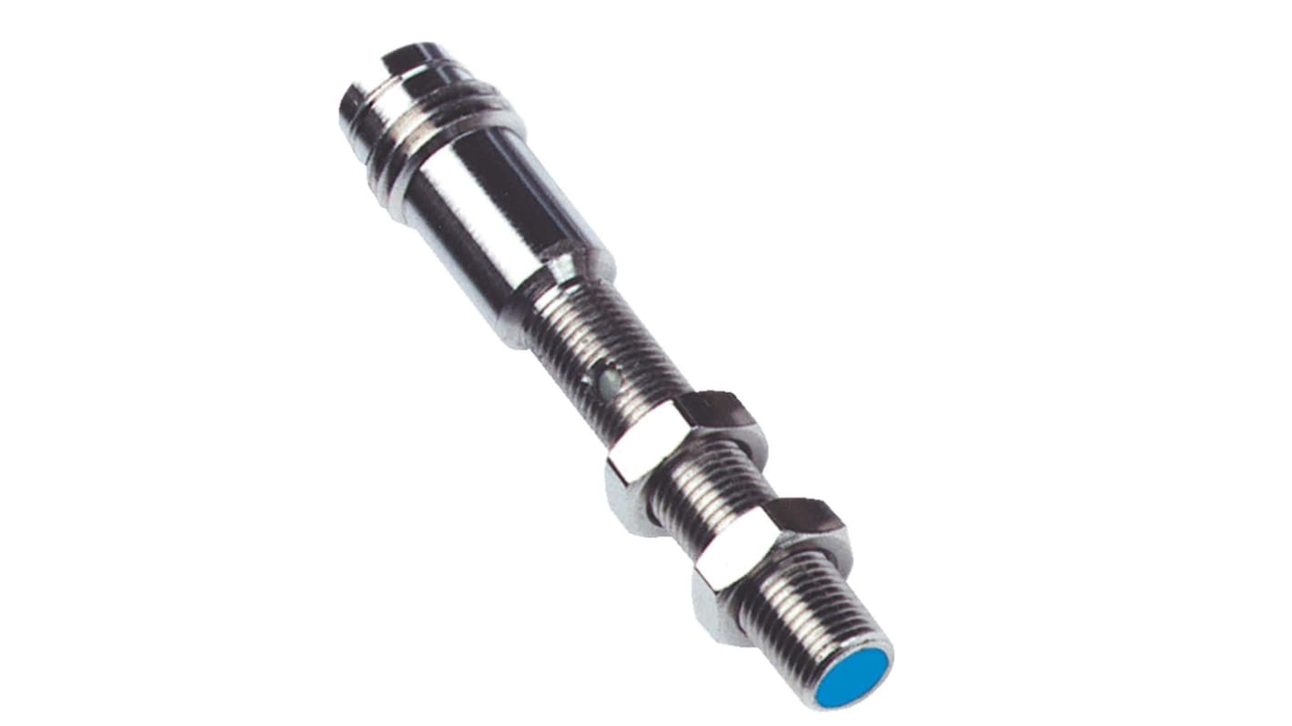 Sensore di prossimità cilindrico Sick IM05-0B8PO-ZT1, PNP normalmente chiuso, M5, rilevamento 0,8 mm, IP67, alimentazione 10-30 V.