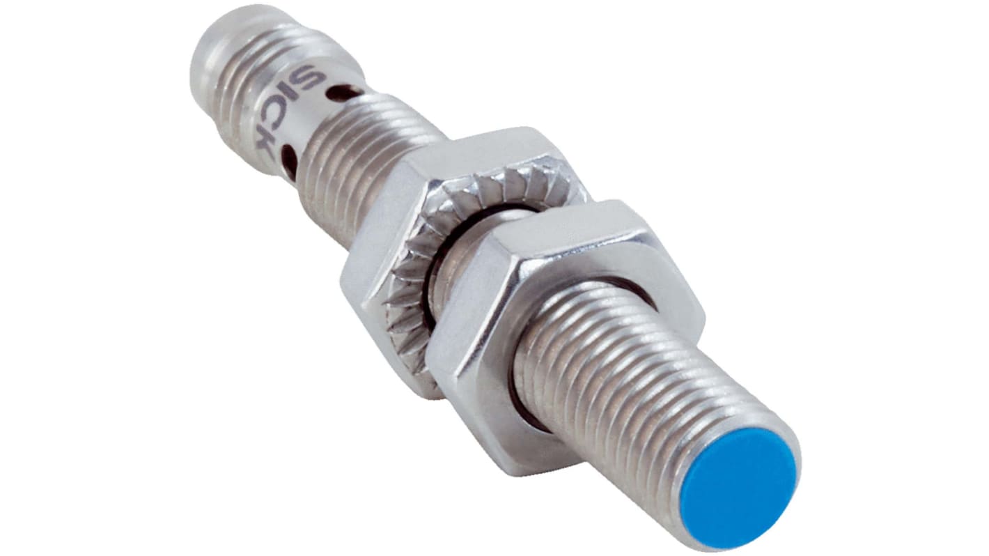 Sensore di prossimità cilindrico Sick IMB08-02BPOVT0S, PNP normalmente chiuso, M8, rilevamento 2 mm, IP68/IP69K.