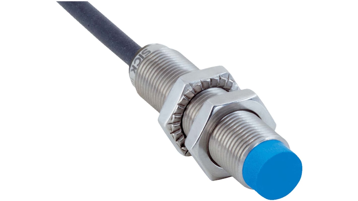 Sensore di prossimità cilindrico PNP Sick IMB12-08NPOVU2S, induttivo, 8 mm, IP68/IP69K, acciaio inox, montaggio non a filo.