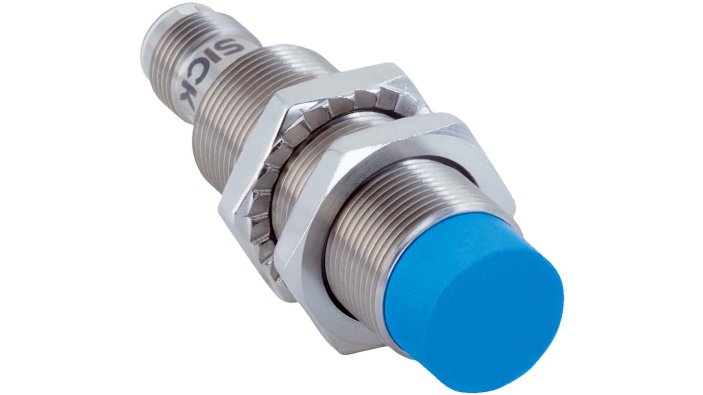 Sensore di prossimità cilindrico Sick IMB18-12NDSVC0S, M18, uscita NO, rilevamento 12 mm, IP68/IP69K, montaggio non a filo.