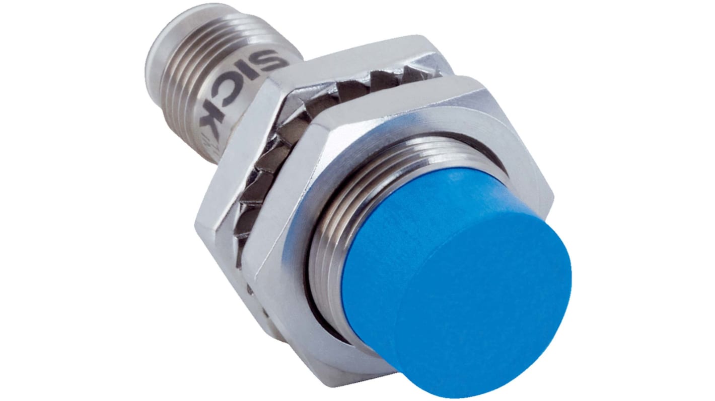 Sensore di prossimità cilindrico Sick IMB18-12NPSVC0K, PNP, M18, rilevamento 12 mm, IP68/IP69K, montaggio non a filo.