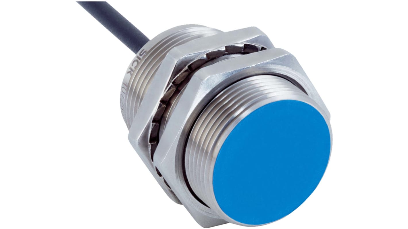 Sensore di prossimità cilindrico Sick IMB30-15BPSVU2K, PNP, M30 x 1.5, rilevamento 15 mm, IP68/IP69K, acciaio inox, montaggio a filo.