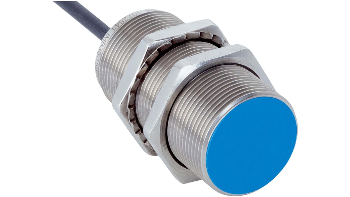 Sensore di prossimità cilindrico Sick IMB30-15BPSVU2S, PNP, gamma di rilevamento 15 mm, custodia in acciaio inox, montaggio a filo.