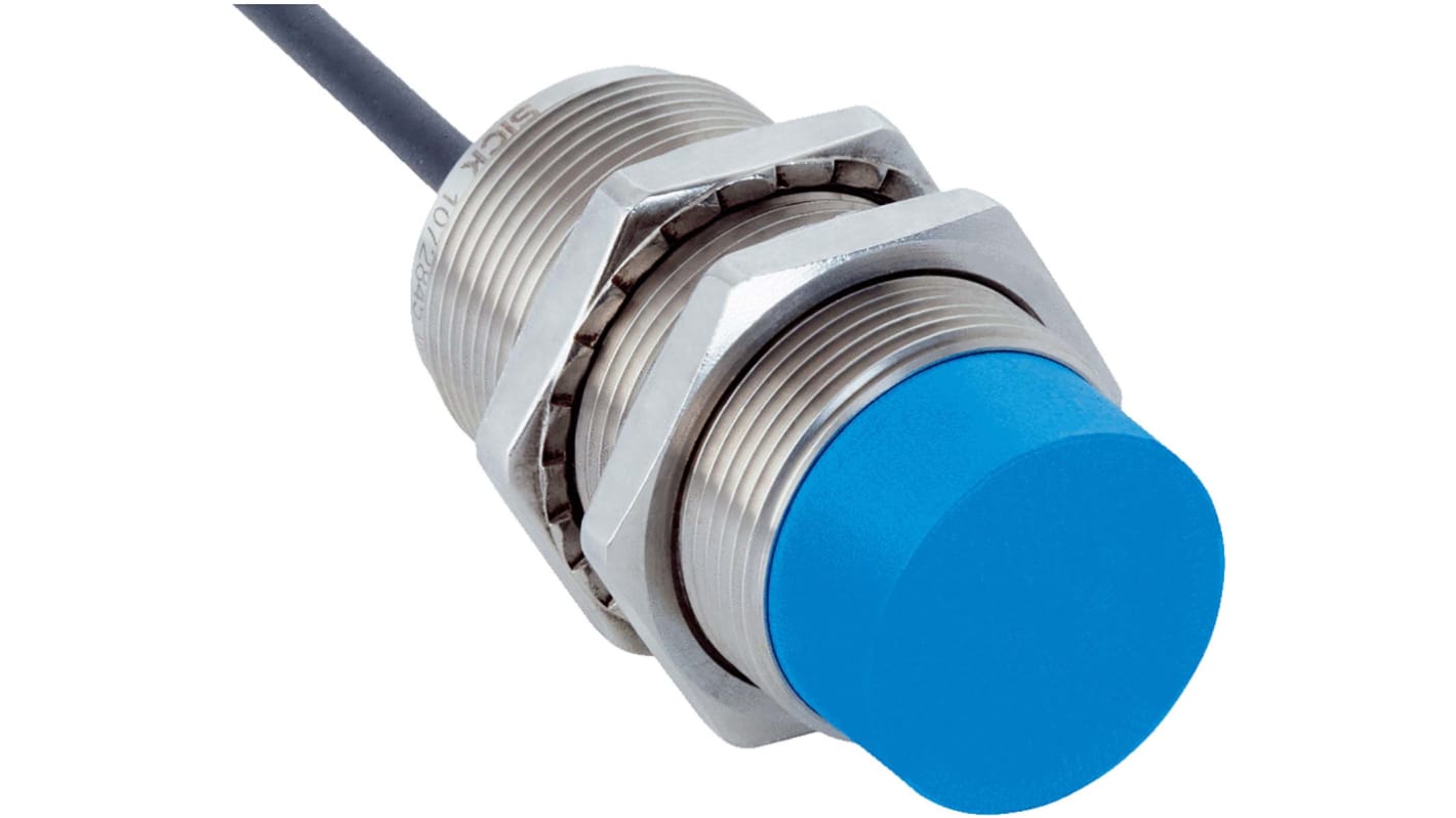 Sensore di prossimità cilindrico Sick IMB30-20NPOVU2S, PNP normalmente chiuso, rilevamento 20 mm, custodia in acciaio inox, IP68/IP69K.