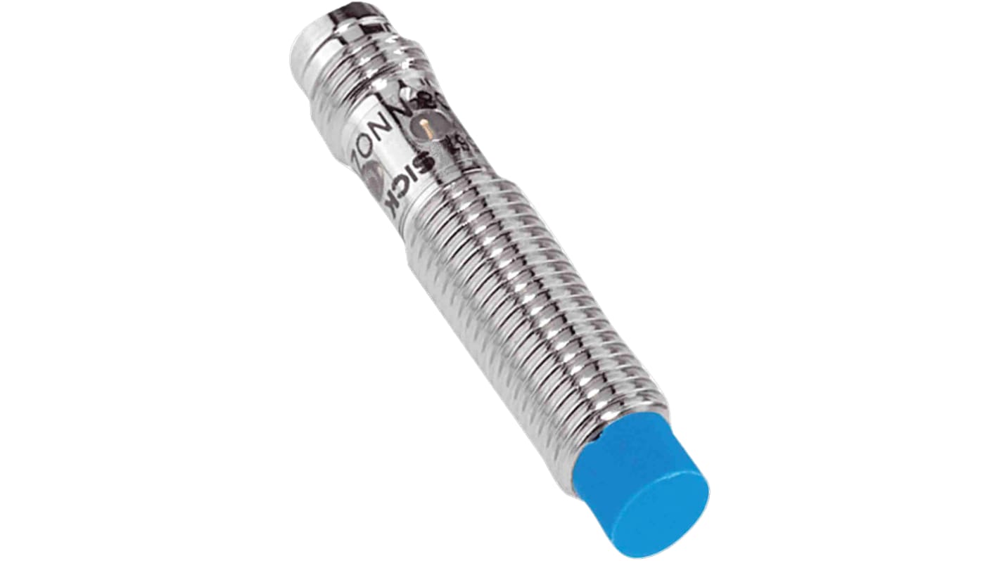 Sensore di prossimità cilindrico Sick IME08-04NNOZT0K, NPN normalmente chiuso, gamma di rilevamento 4 mm, IP67.