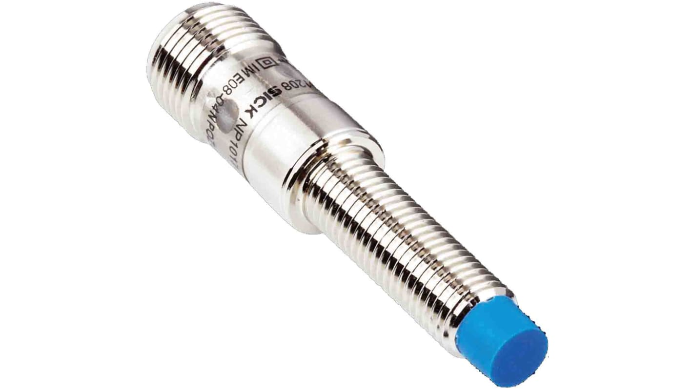 Sensore di prossimità cilindrico PNP Sick IME08-04NPOZC0S, M8, rilevamento 4 mm, IP67, alimentazione 10-30 V.