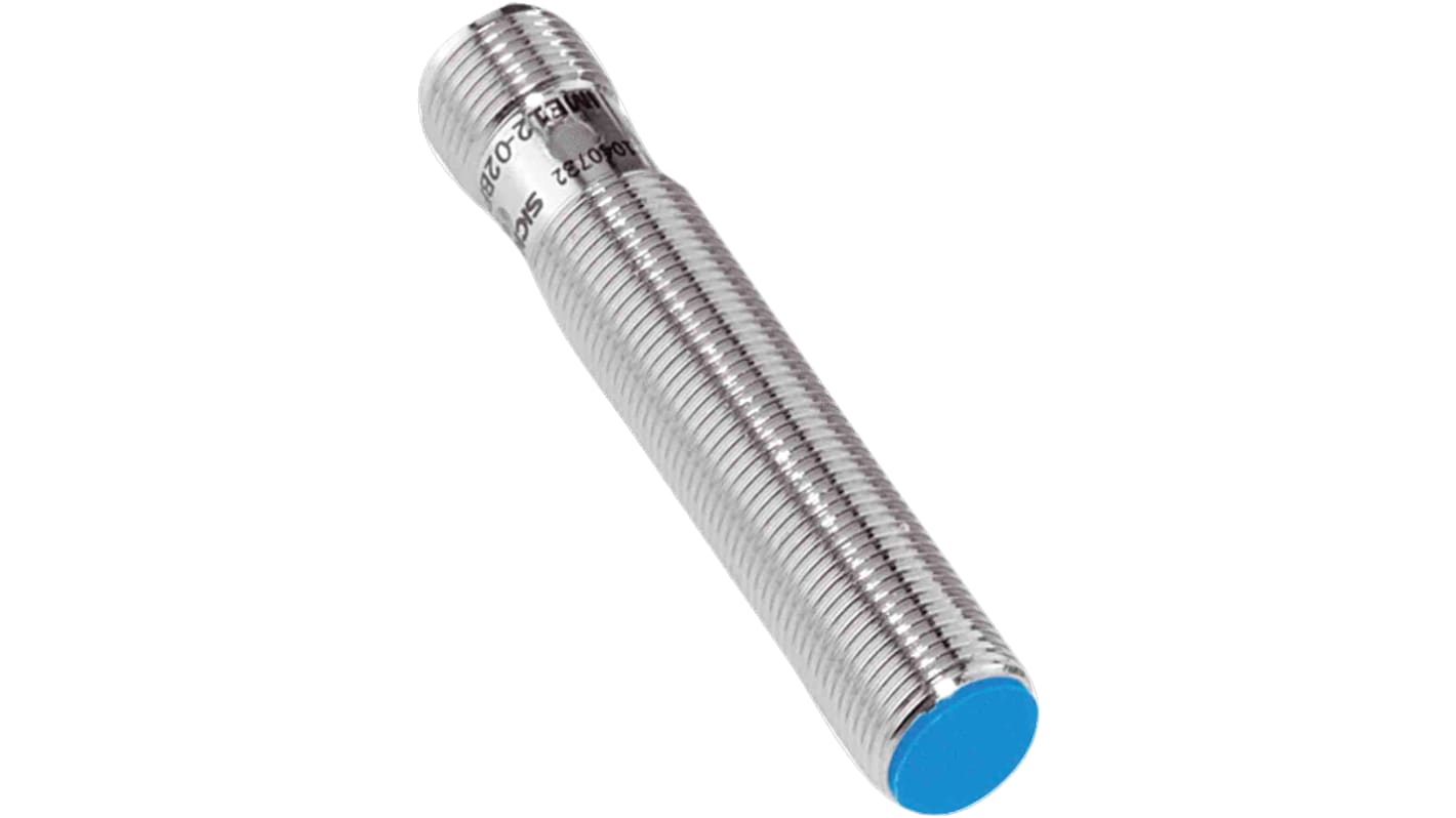 Sensore di prossimità cilindrico Sick IME12-04BPPZC0S, PNP M12, rilevamento 4 mm, IP67, montaggio a filo, temperatura -25/+75 °C.