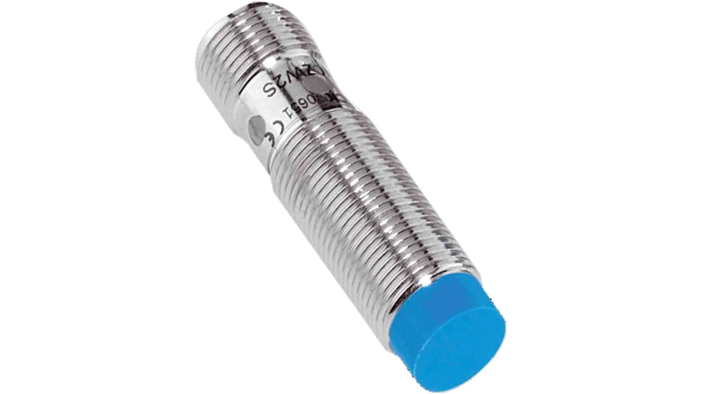 Sensore di prossimità cilindrico PNP Sick IME12-04NPSZC0K, M12, rilevamento 4 mm, IP67, corpo metallico, connettore 4 pin.