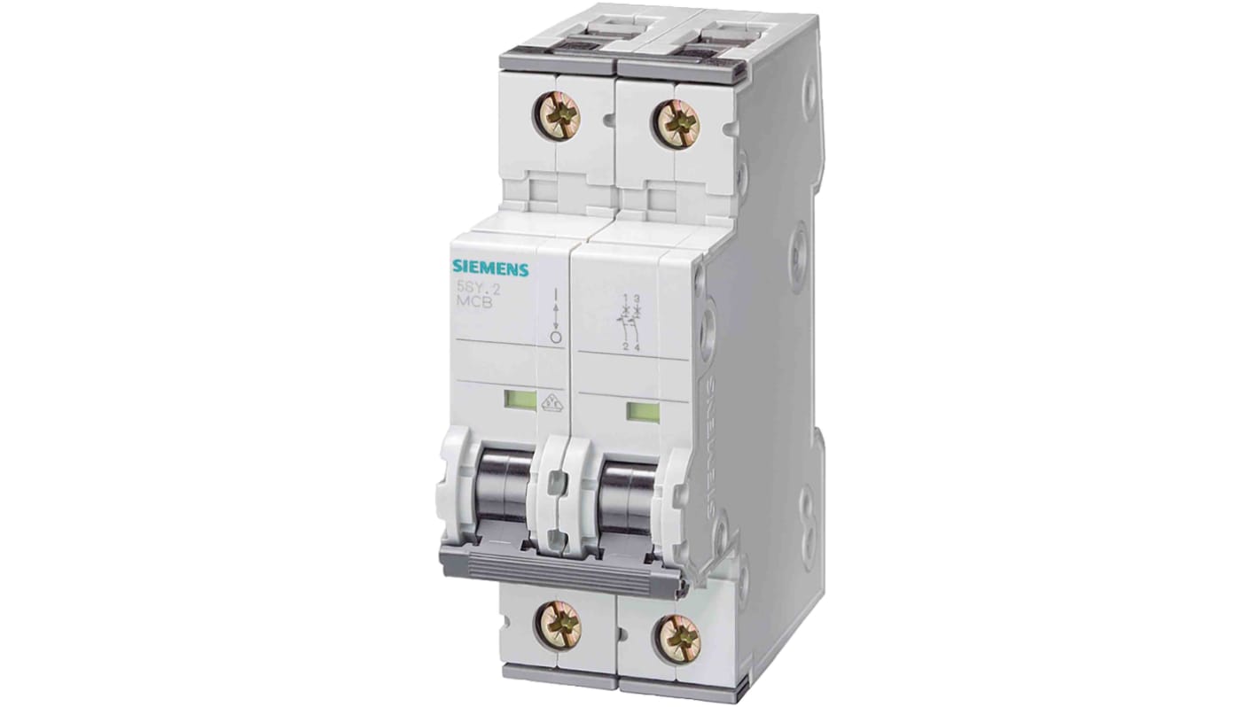 Interruttore magnetotermico Siemens 2P 8A 10 kA, Tipo D - Protezione affidabile per impianti elettrici. Adatto a tensione 400V, interrompe il circuito in caso di sovraccarico o cortocircuito.