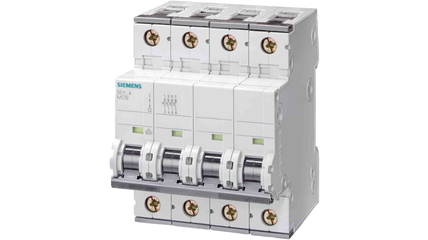 Interruttore magnetotermico Siemens 5SY6402-7 4P 2A 6kA Tipo C per protezione da sovraccarichi e cortocircuiti a 400V.